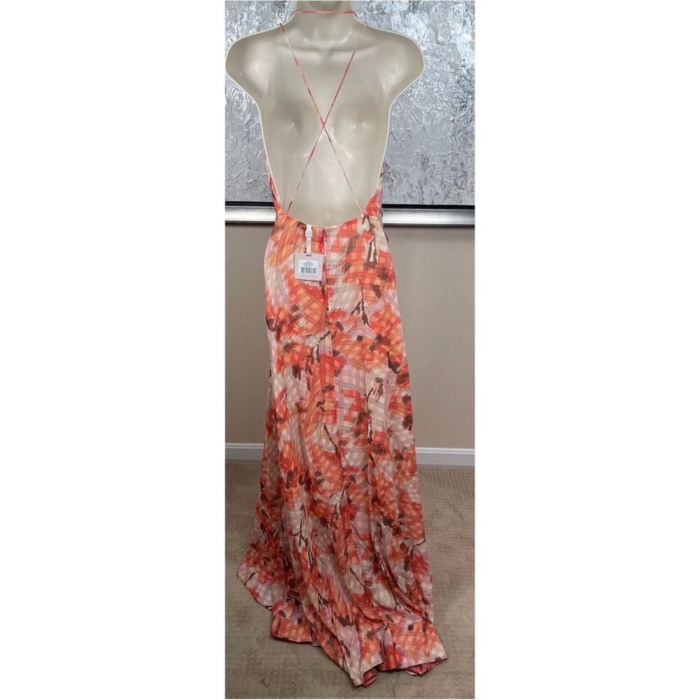 SAU LEE Calista Floral Plunging V Neckline Orange Maxi Dress Size 2 - Picture 7 of 9